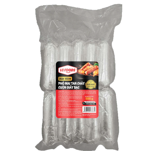Xúc xích phô mai tan chảy cuộn giấy bạc LC Foods 500g